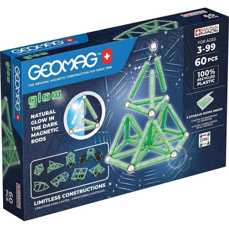 Geomag - Educational Natural Glow In The Dark Magnetic Rods 60 Pieces - 338 - Image 1